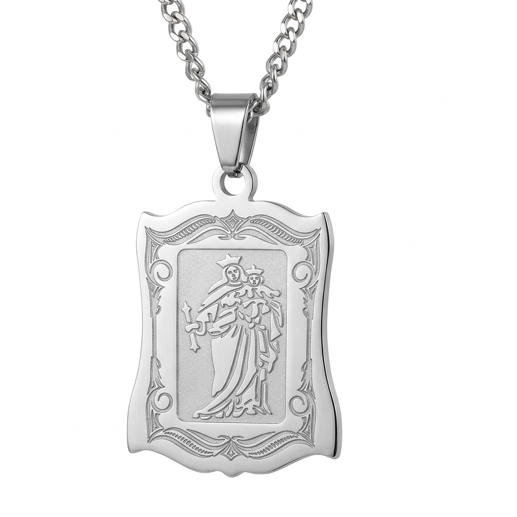 Colar Aço Inoxidável Nossa Senhora do Rocio - Prata