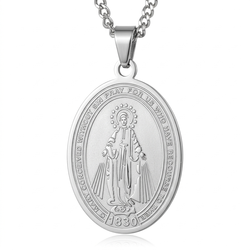 Colar Aço Inoxidável Nossa Senhora das Graças - Prata