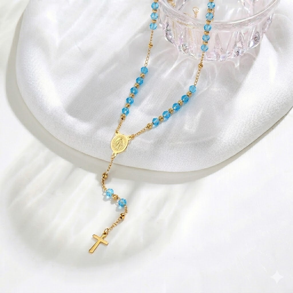 Terço Colar Feminino - Azul Claro