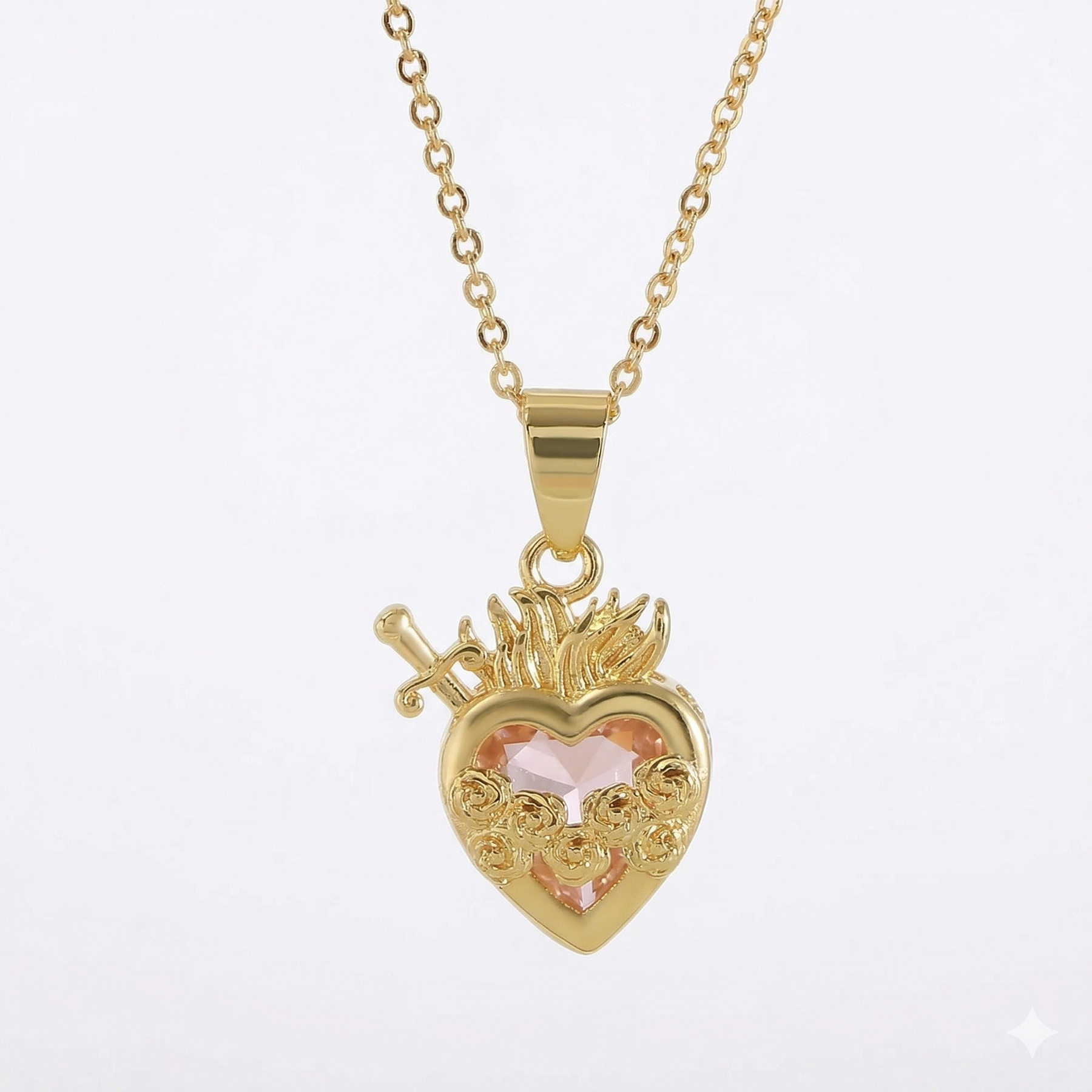 Colar Feminino Aço Inoxidável Sagrado Coração Lumina - Rosa
