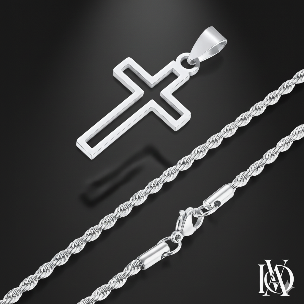 Colar Masculino - Pingente Cruz Vazada