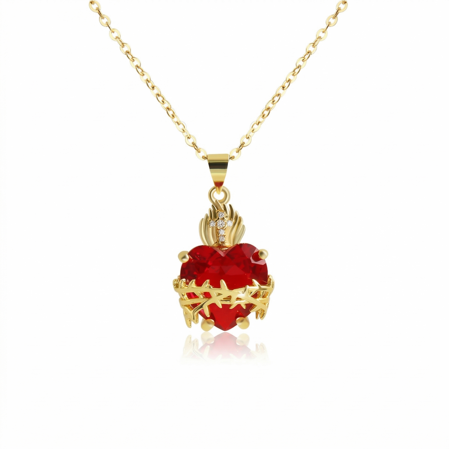 Colar Feminino Aço Inoxidável Sagrado Coração Majestoso - Dourado