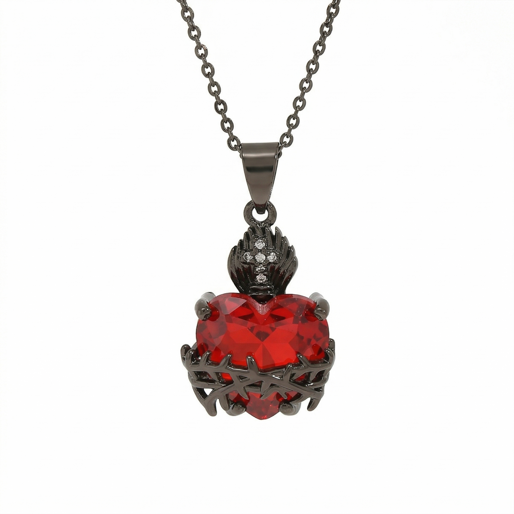 Colar Feminino Aço Inoxidável Sagrado Coração Majestoso - Preto