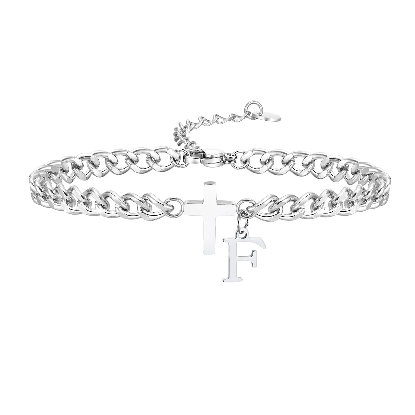 Pulseira Aço Inox - Cruz com Letra Inicial