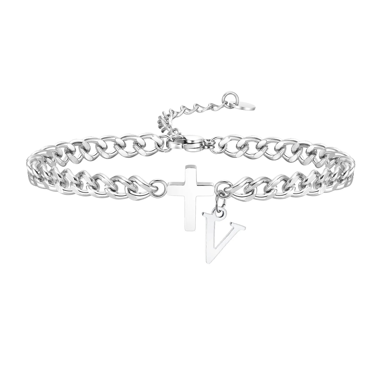 Pulseira Aço Inox - Cruz com Letra Inicial
