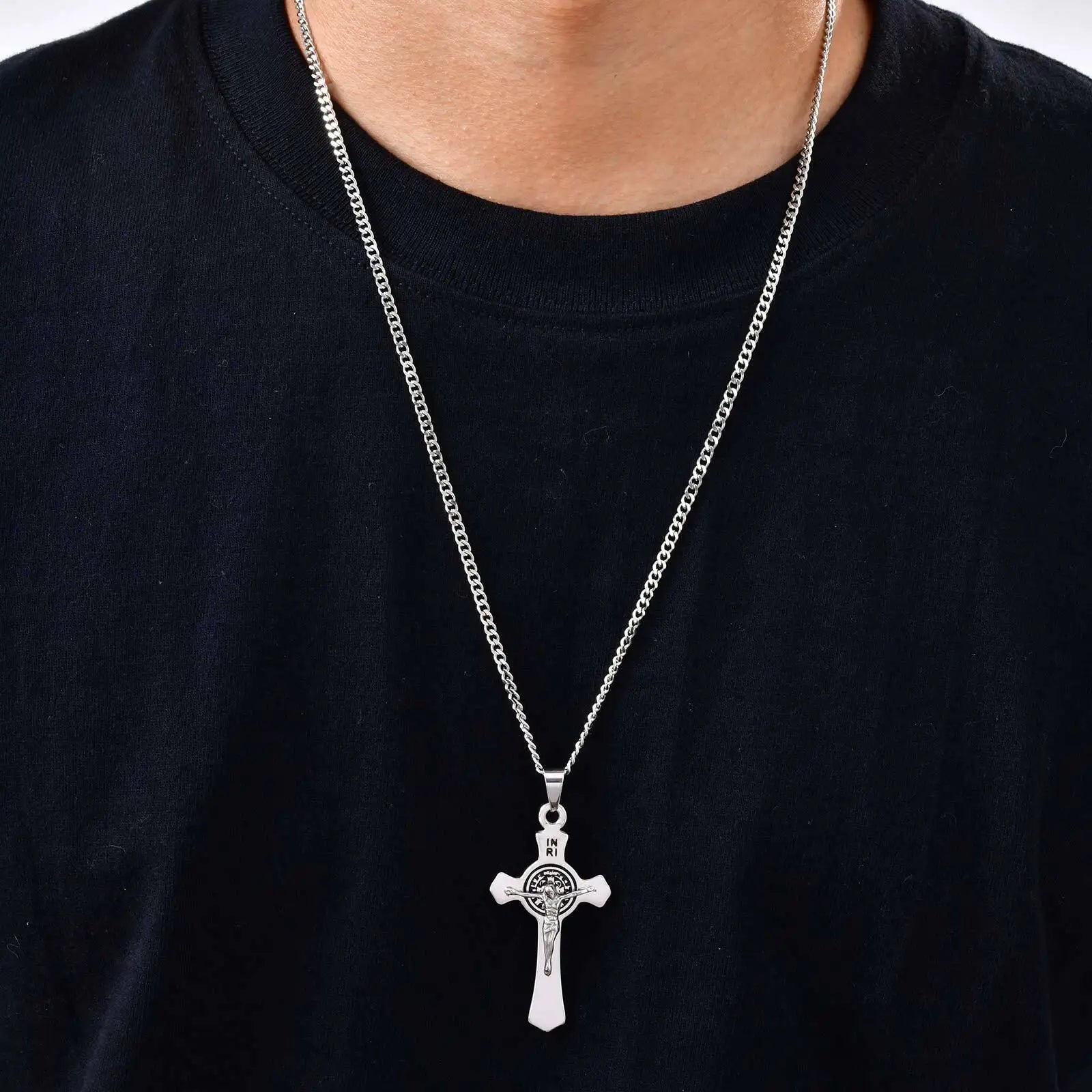Colar Aço Inox - Crucifixo Medalha de São Bento