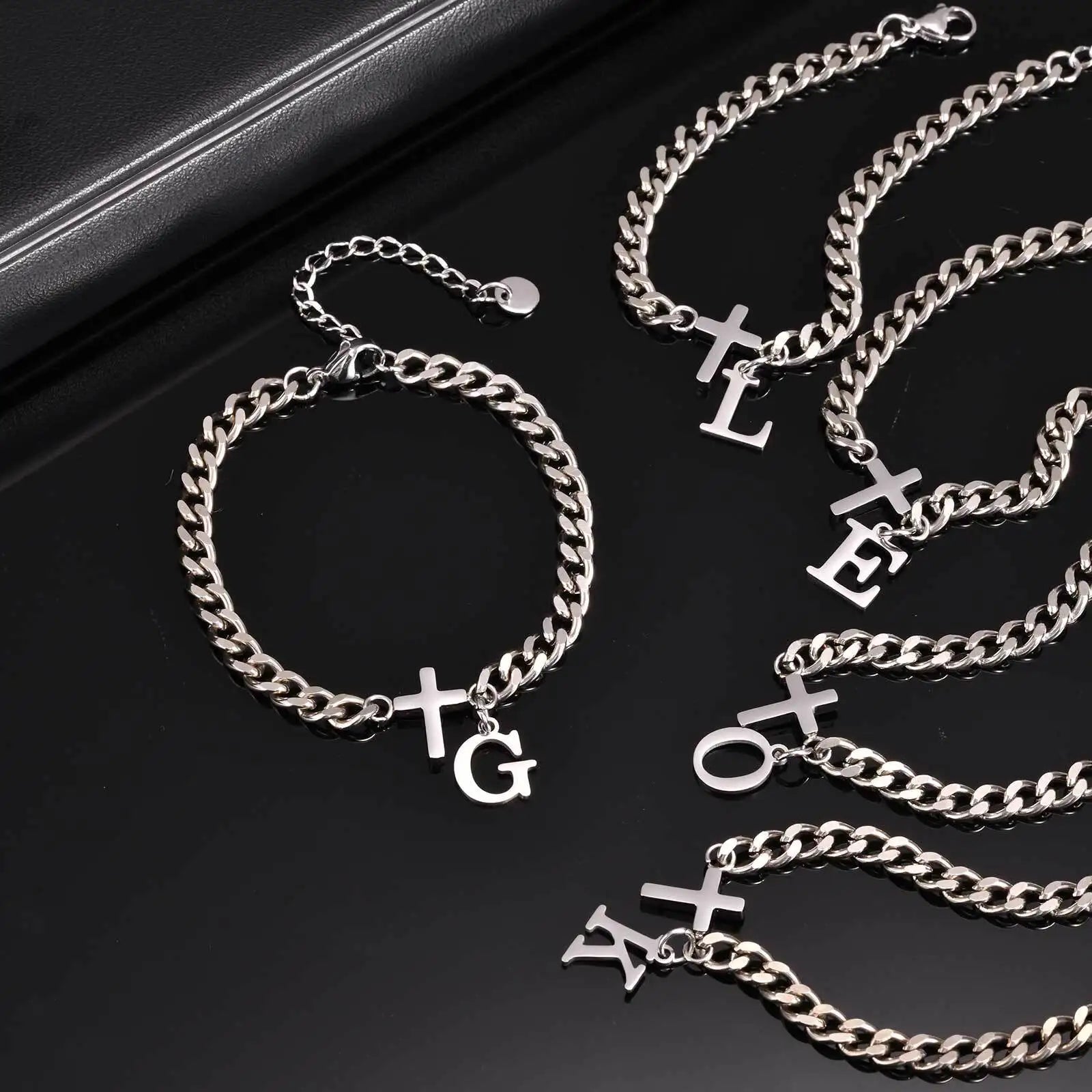 Pulseira Aço Inox - Cruz com Letra Inicial