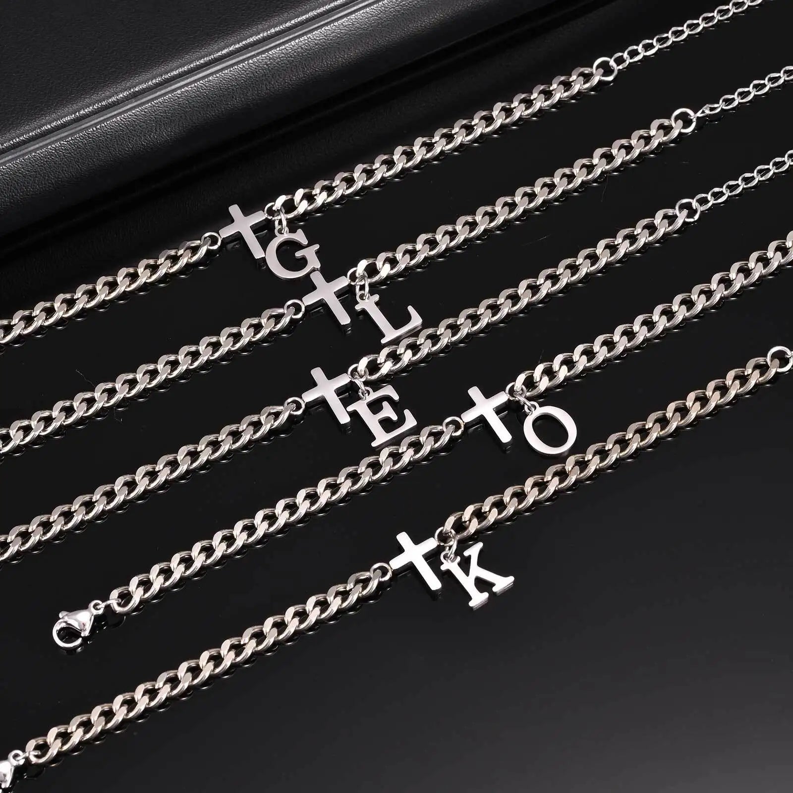 Pulseira Aço Inox - Cruz com Letra Inicial