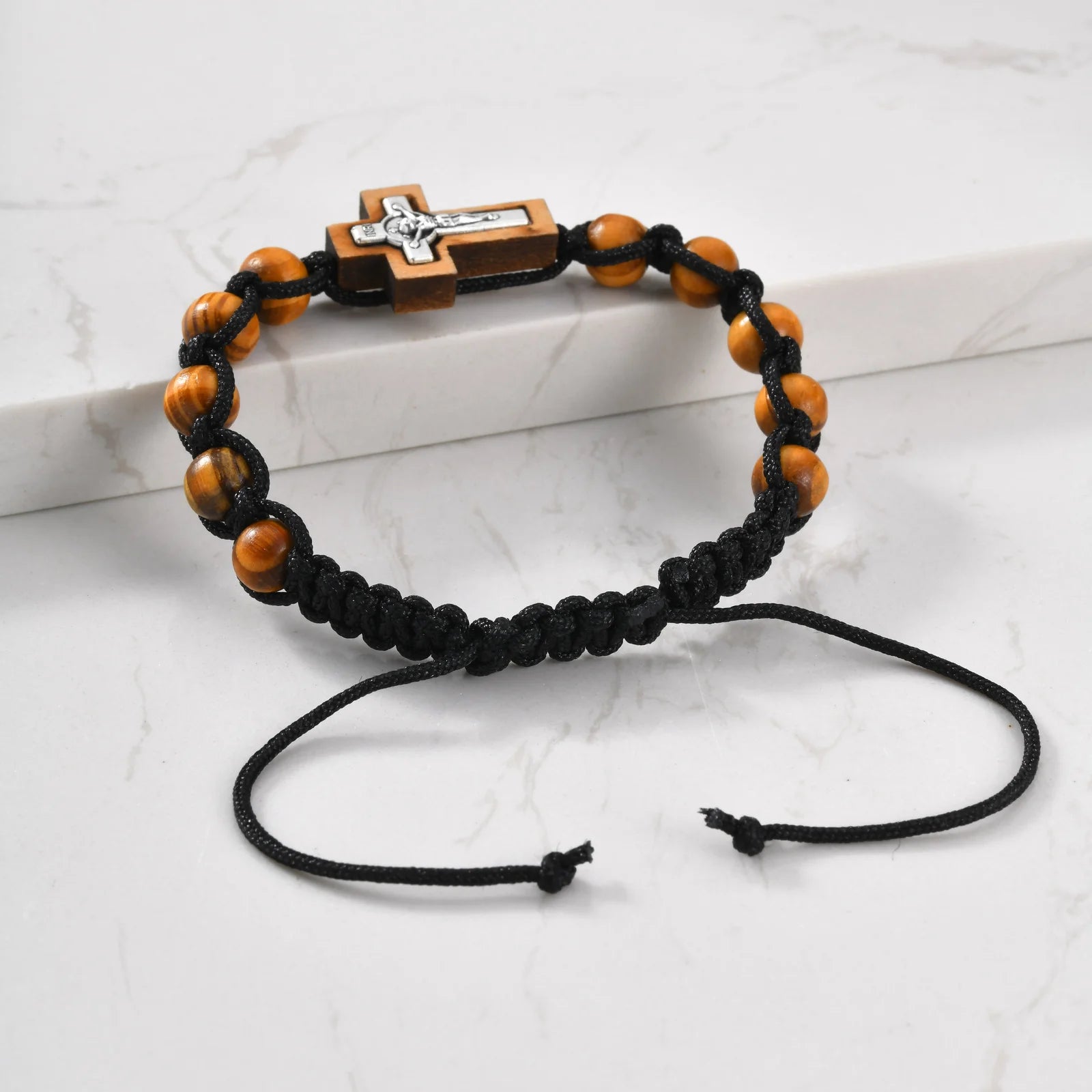 Pulseira Masculina Regulável - Dezena de Rosário em Madeira