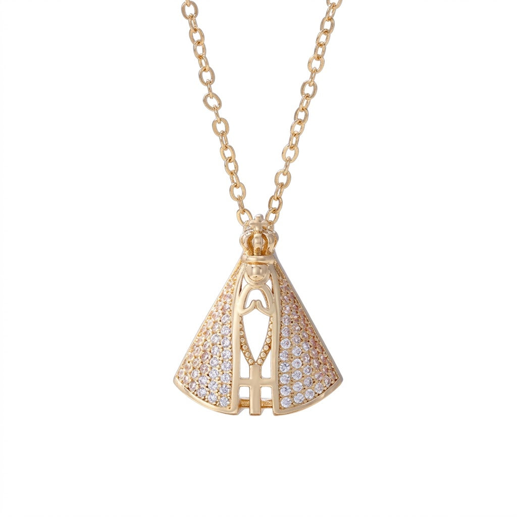 Colar Nossa Senhora Aparecida - Dourado e Branco