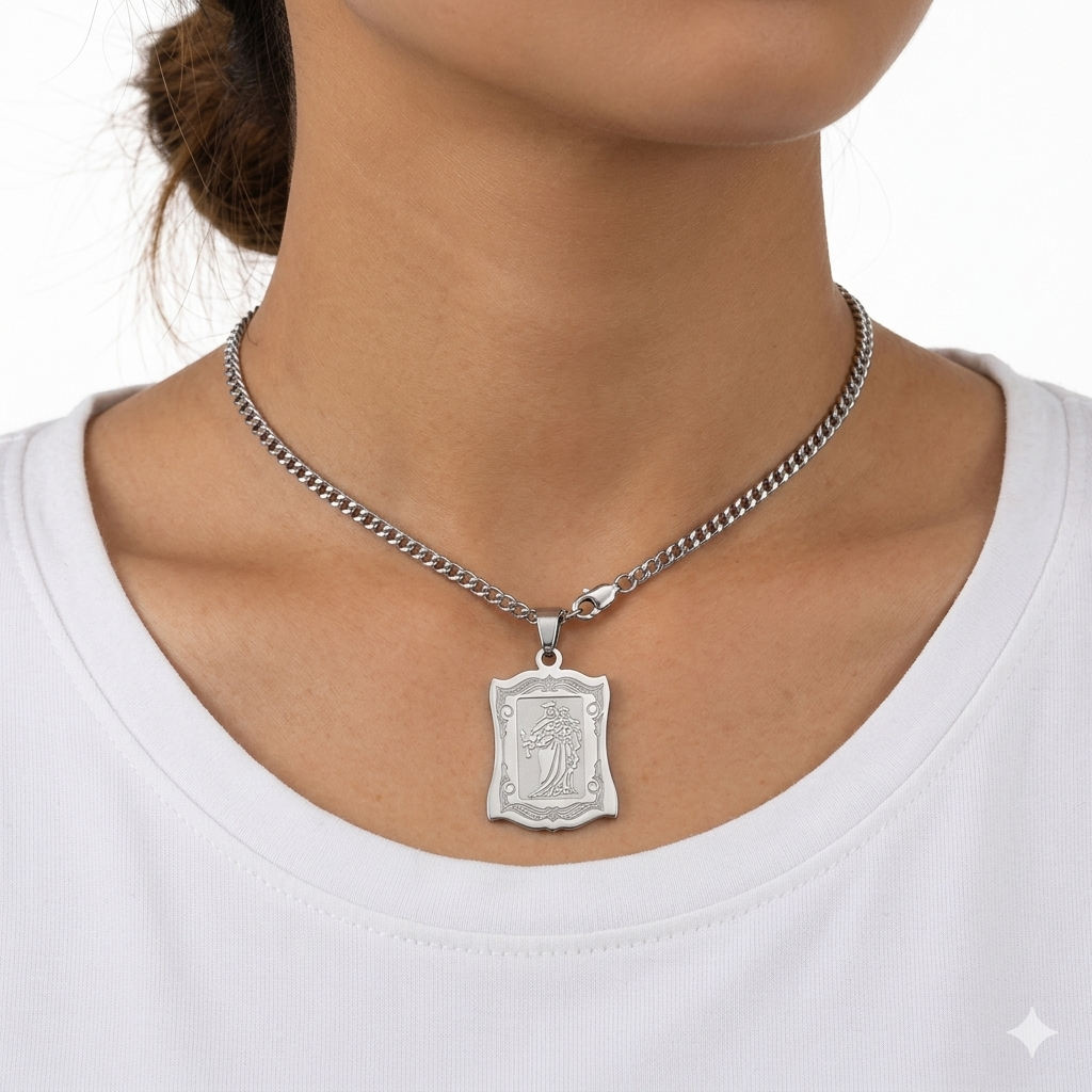 Colar Aço Inoxidável Nossa Senhora do Rocio - Prata