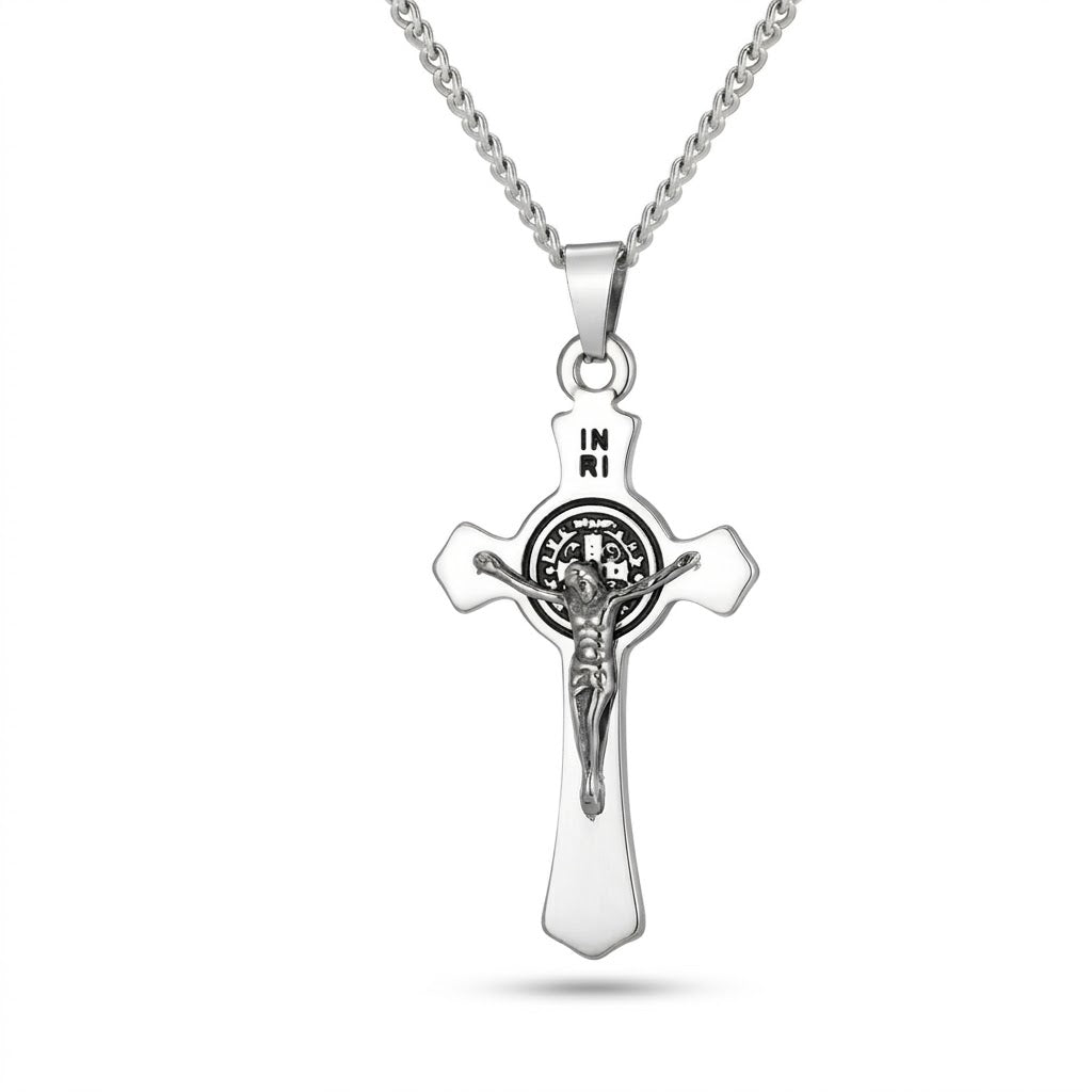 Colar Aço Inox - Crucifixo Medalha de São Bento