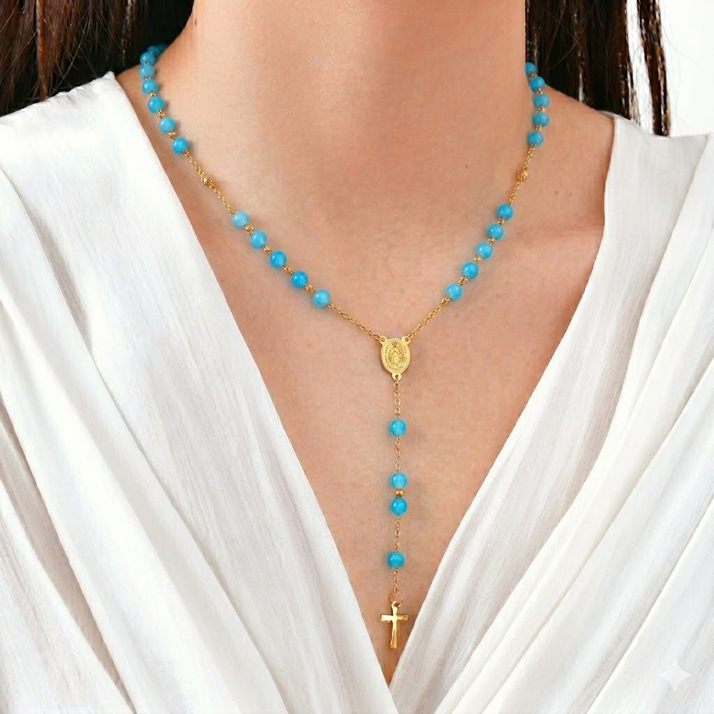 Terço Colar Feminino - Azul Claro
