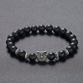 Pulseira Metálica e Miçanga - Coruja Cósmica