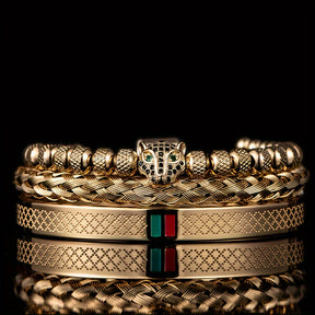 Kit Três Pulseiras em Couro e Metal - Olho de Jaguar