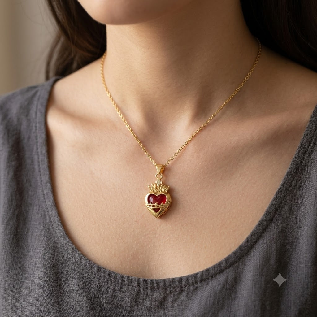 Colar Feminino Aço Inoxidável Sagrado Coração Lumina - Dourado
