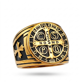 Anel Medalha de São Bento - Preto e Dourado
