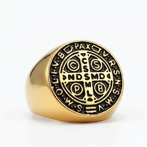 Anel Medalha de São Bento - Redondo Dourado