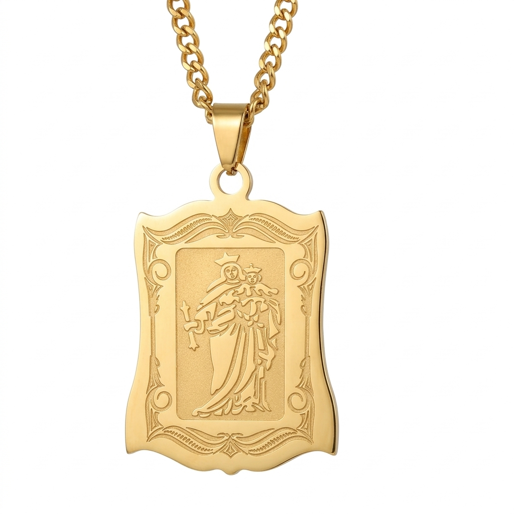 Colar Aço Inoxidável Nossa Senhora do Rocio - Dourado