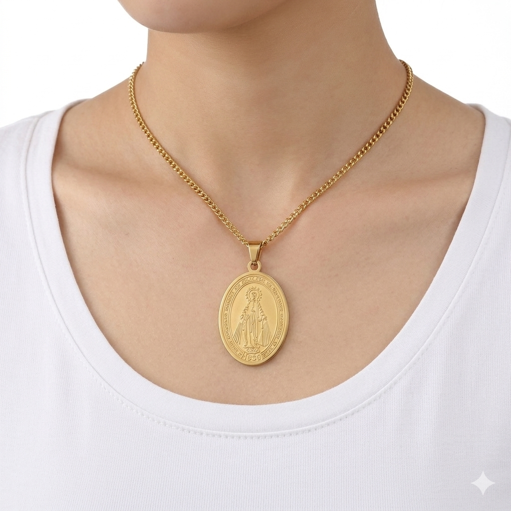 Colar Aço Inoxidável Nossa Senhora das Graças - Dourado