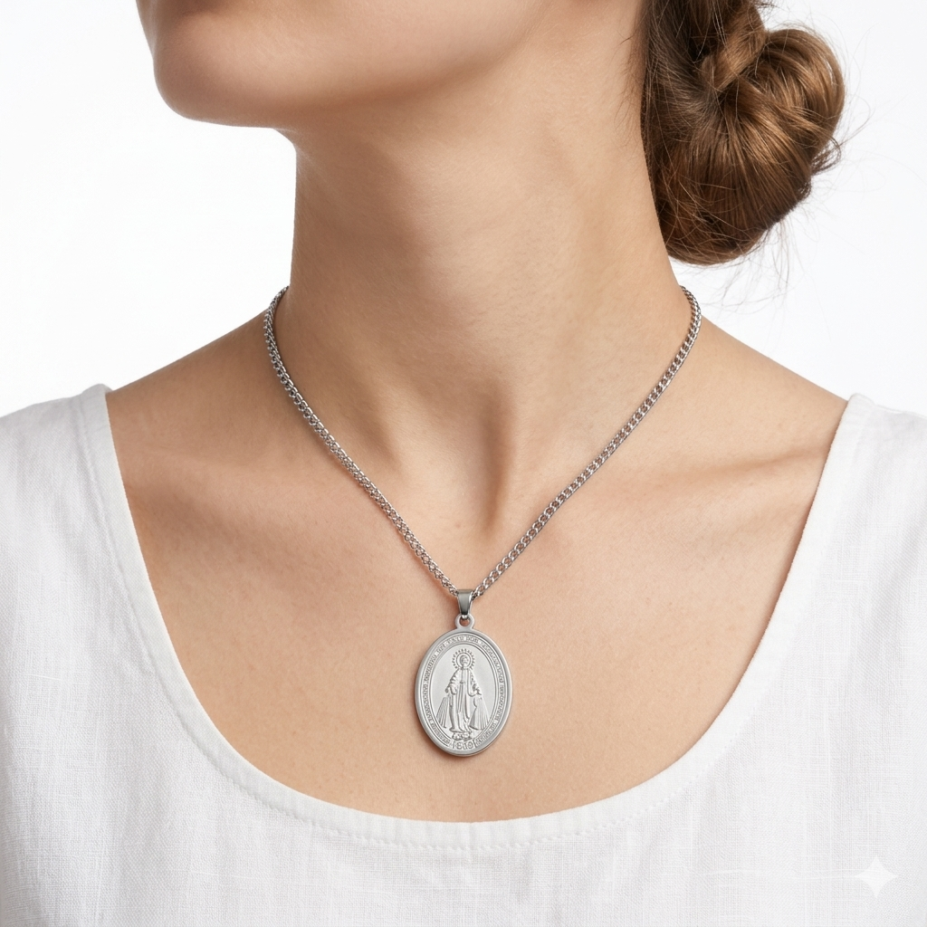 Colar Aço Inoxidável Nossa Senhora das Graças - Prata