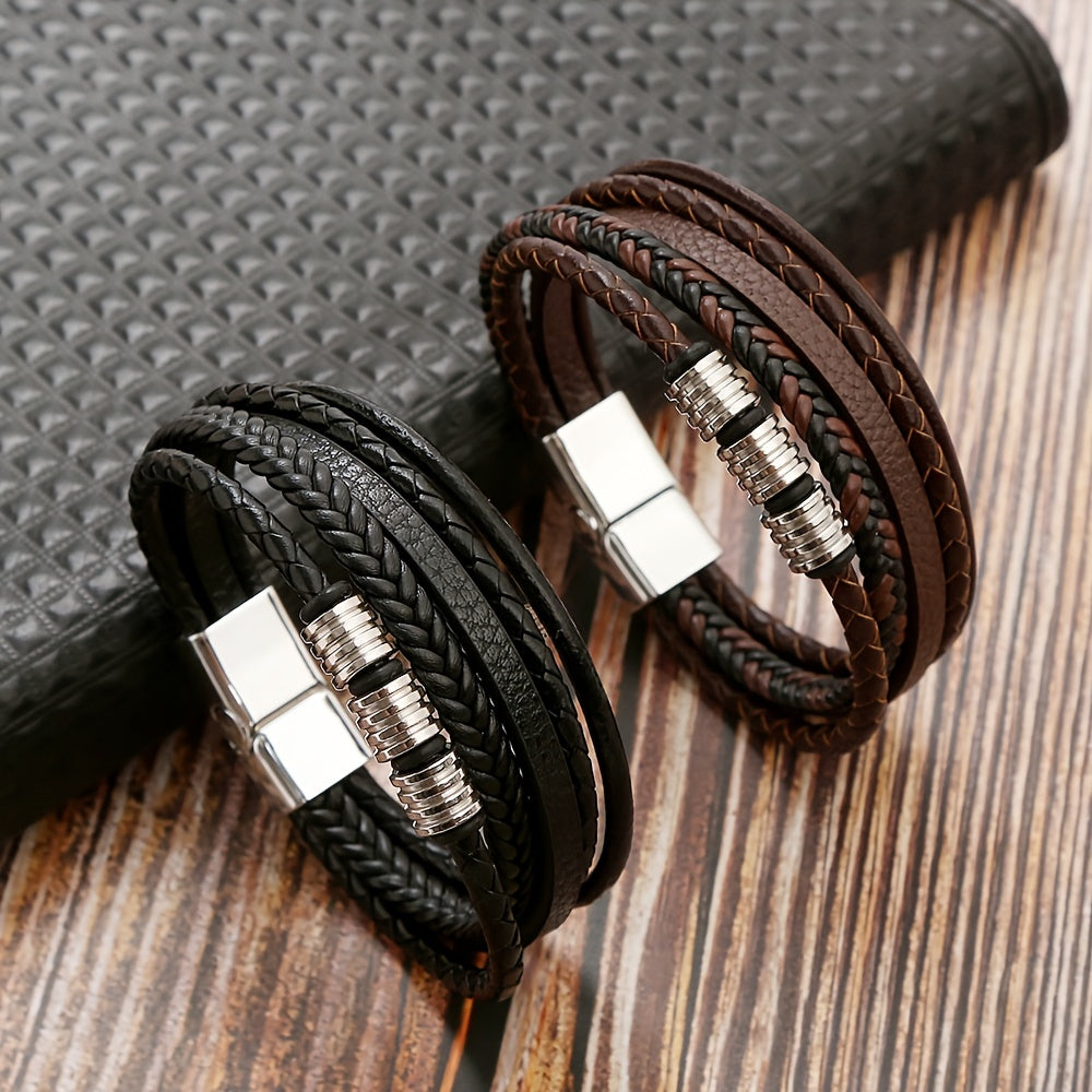 Pulseira de Couro e Metal - Brown