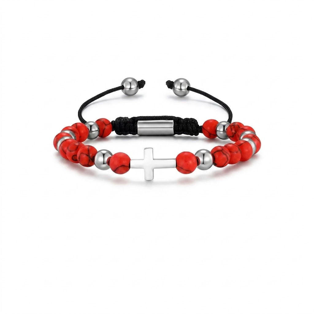 Pulseira Masculina Regulável - Miçangas - Cruz Sagrada