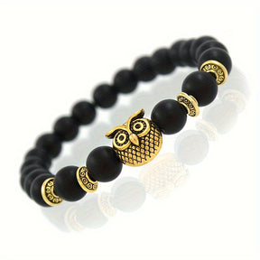 Pulseira Metálica e Miçanga - Coruja Cósmica