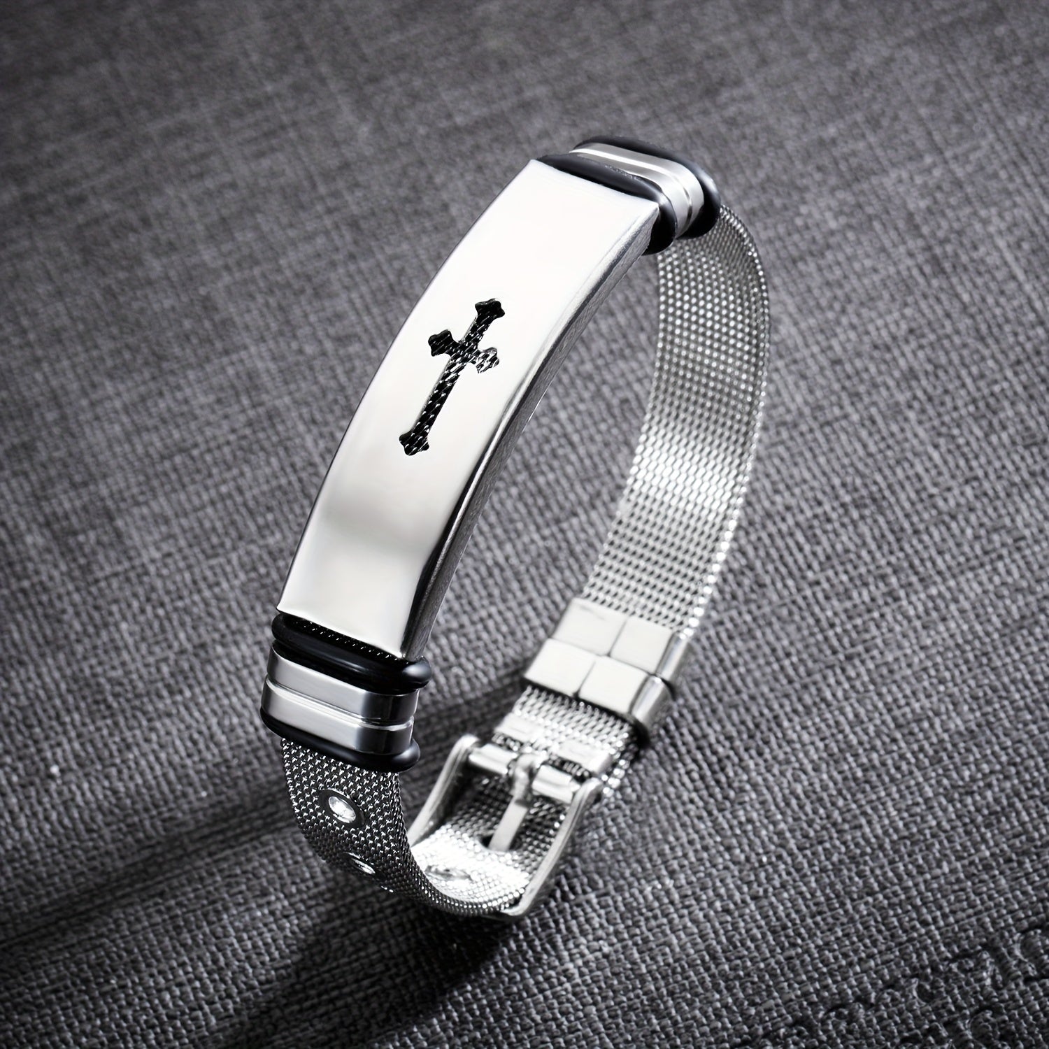 Pulseira Metálica Fina - Cruz em Aço