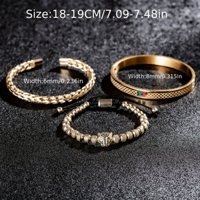 Kit Três Pulseiras em Couro e Metal - Olho de Jaguar