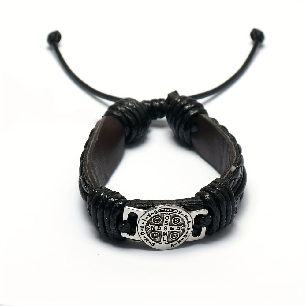 Pulseira de Couro - Medalha de São Bento - Grossa