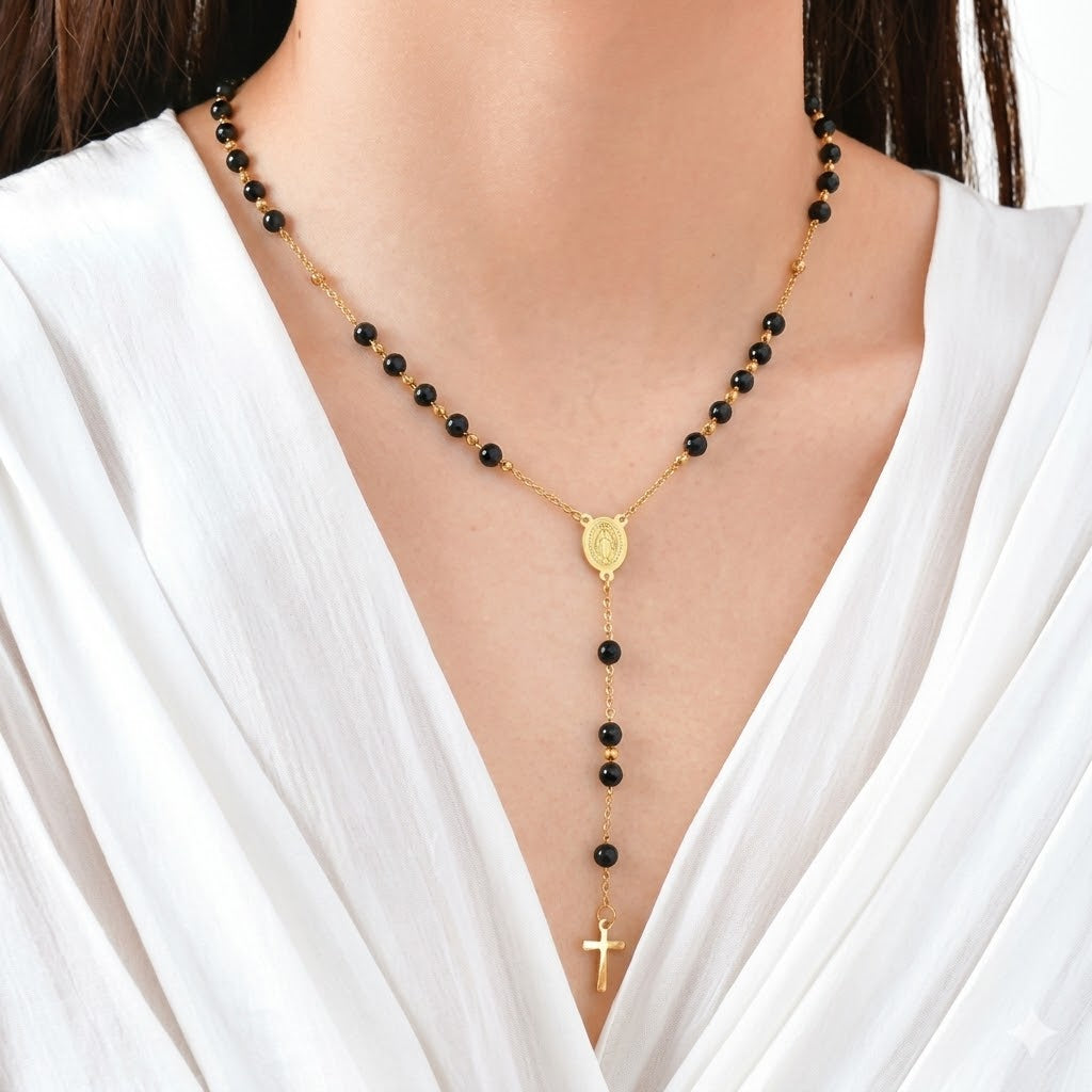 Terço Colar Feminino - Preto
