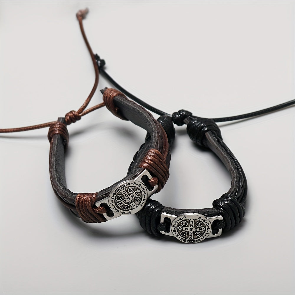Pulseira de Couro - Medalha de São Bento - Grossa