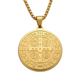 Colar Masculino Aço Inox - Medalha de São Bento lisa - Dourado