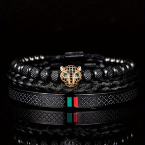 Kit Três Pulseiras em Couro e Metal - Olho de Jaguar