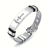 Pulseira Metálica Fina - Cruz em Aço