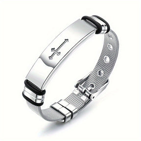 Pulseira Metálica Fina - Cruz em Aço