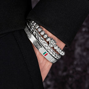 Kit Três Pulseiras em Couro e Metal - Olho de Jaguar