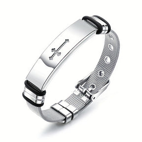 Pulseira Metálica Fina - Cruz em Aço