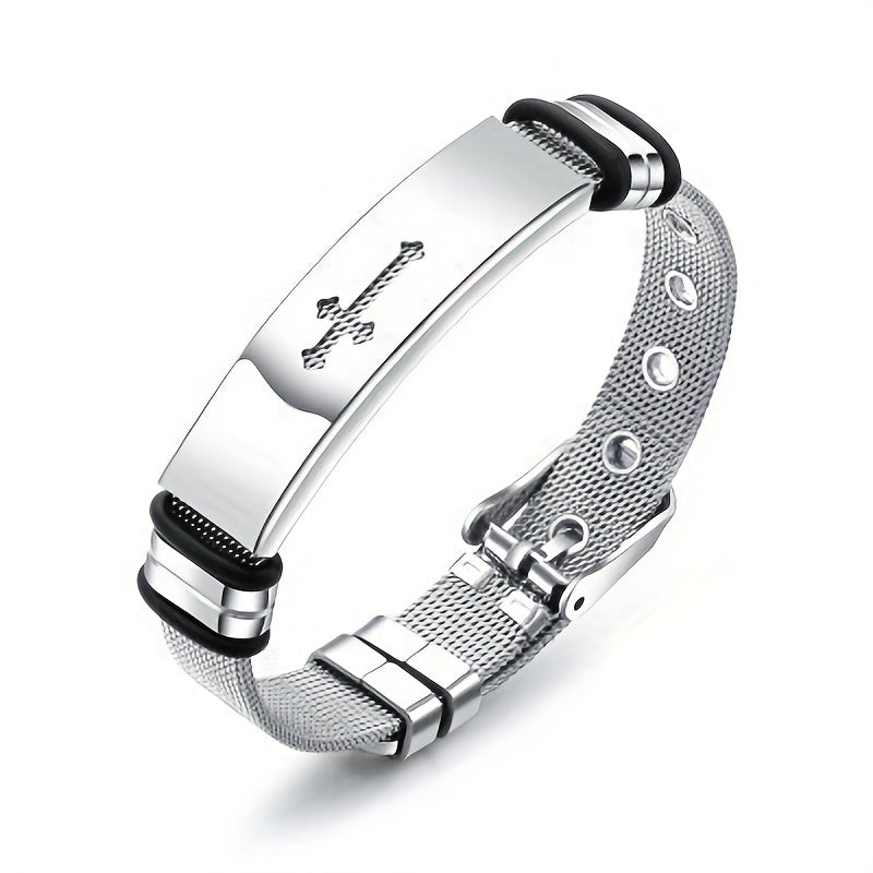 Pulseira Metálica Fina - Cruz em Aço