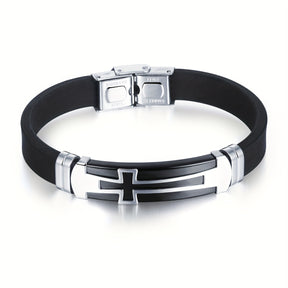 Pulseira de Couro - Cruz em Titânio