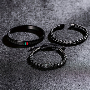 Kit Três Pulseiras em Couro e Metal - Olho de Jaguar