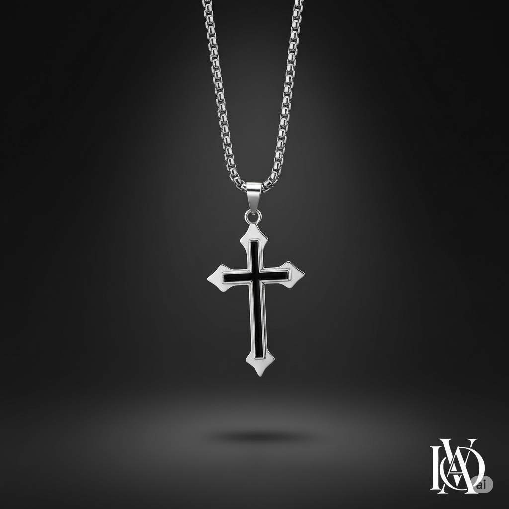 Cordão Masculino - Pingente Cruz Prateada