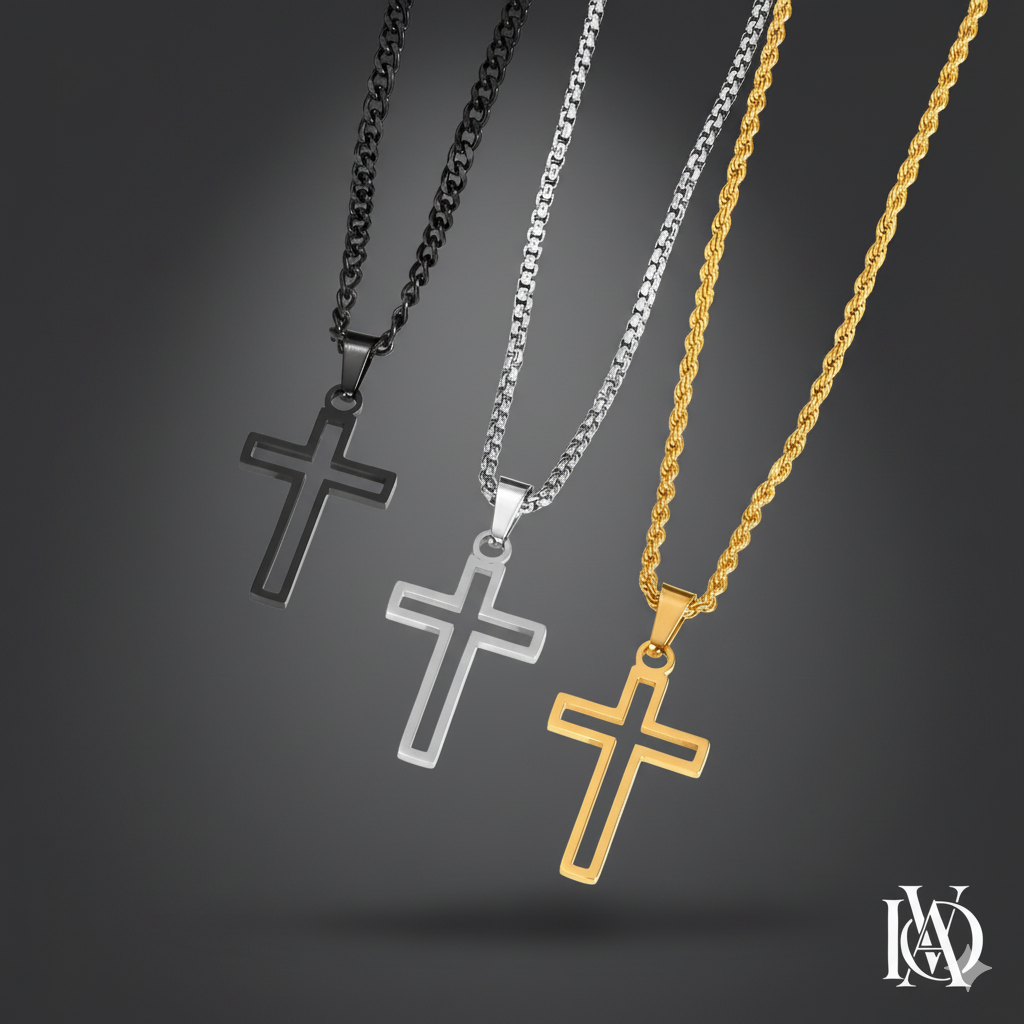 Colar Masculino - Pingente Cruz Vazada