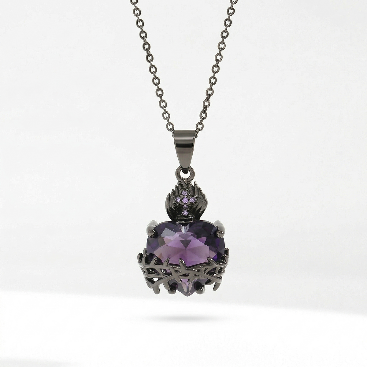 Colar Feminino Aço Inoxidável Sagrado Coração Majestoso - Pérola Negra
