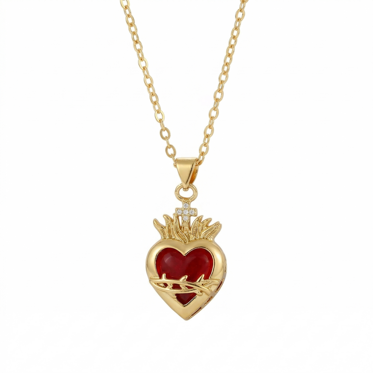 Colar Feminino Aço Inoxidável Sagrado Coração Lumina - Dourado