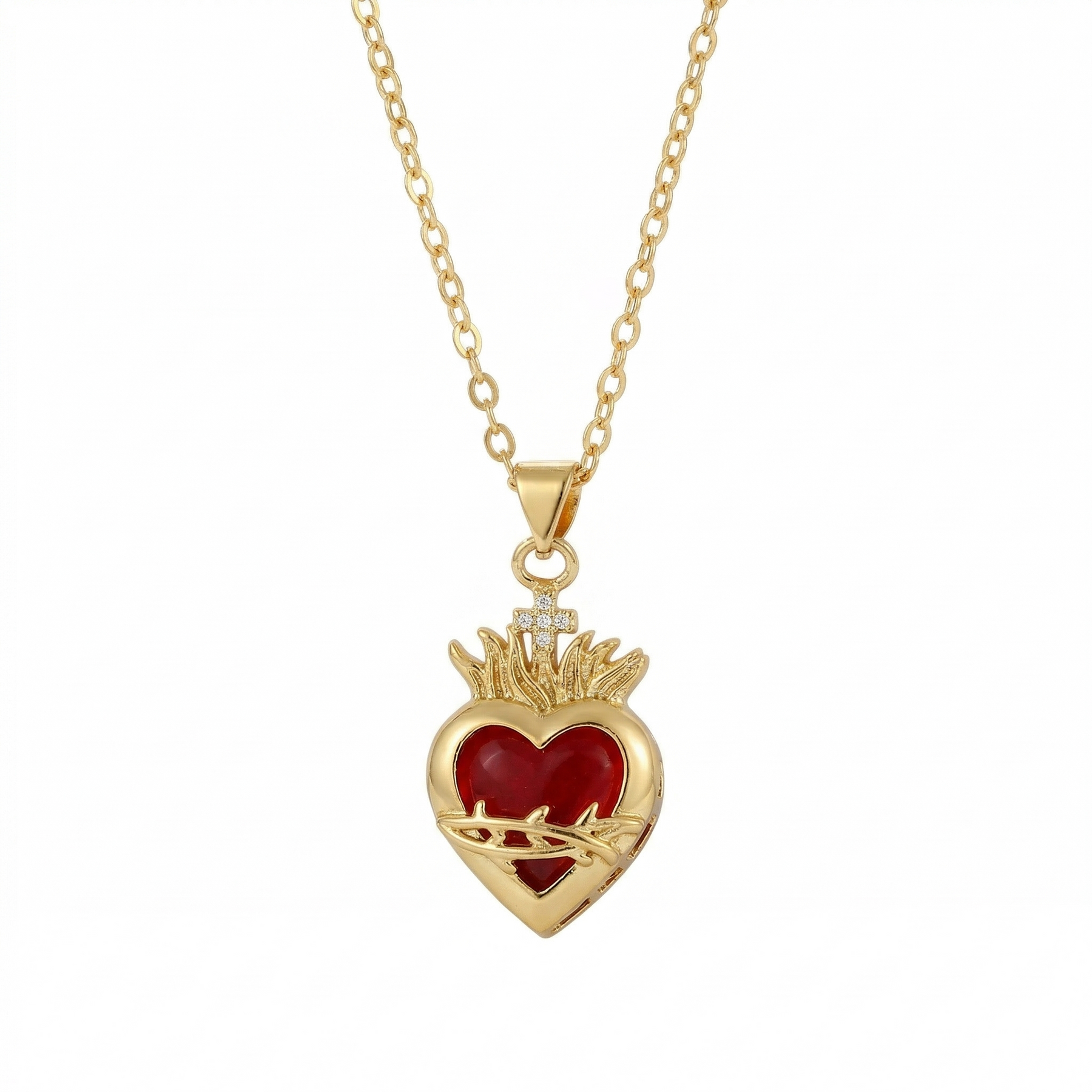 Colar Feminino Aço Inoxidável Sagrado Coração Lumina - Dourado