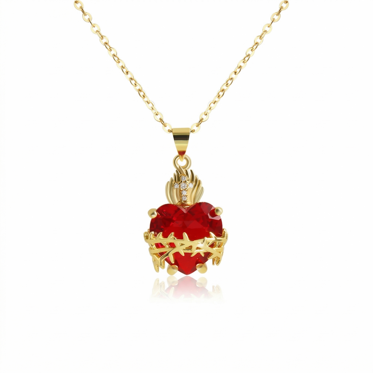 Colar Feminino Aço Inoxidável Sagrado Coração Majestoso - Dourado