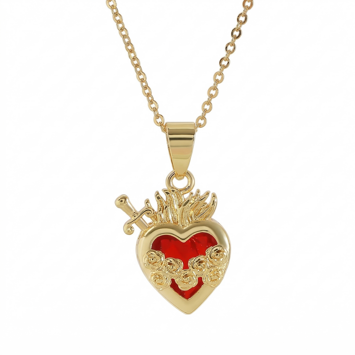 Colar Feminino Aço Inoxidável Sagrado Coração Lumina - Dourado