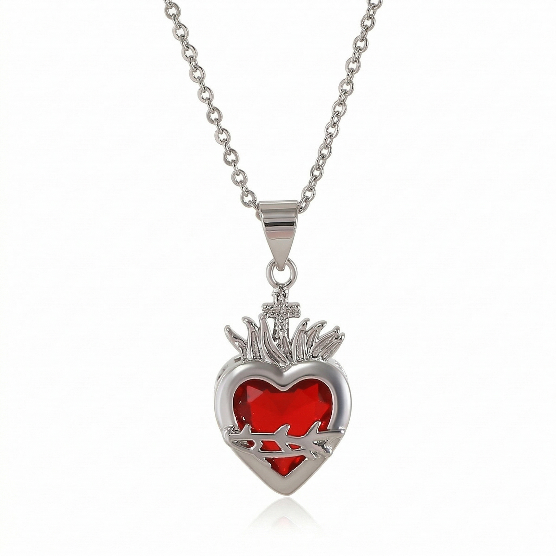 Colar Feminino Aço Inoxidável Sagrado Coração Clássico - Prata